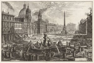 Vy över Piazza Navona ovanför ruinerna av Circus Agonalis [Domitianus cirkus], ur Vedute di Roma (Vy över Rom) av Giovanni Battista Piranesi