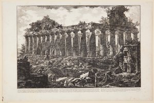 Vy över ett annat tempel i staden Paestum, som allmänt anses ha varit helgat åt Juno [...] av Giovanni Battista Piranesi