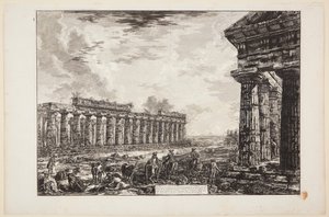 Vy över de 18 sidokolonnerna, tecknad från sidan mitt emot den som visas på den första planschen [...] av Giovanni Battista Piranesi