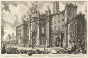 Utsikt över fasaden av basilikan S. Croce i Gerusalemme [det heliga korset i Jerus..., ca. 1750. av Giovanni Battista Piranesi