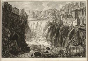 Utsikt över den stora kaskaden i Tivoli, från utsikt över Rom av Giovanni Battista Piranesi