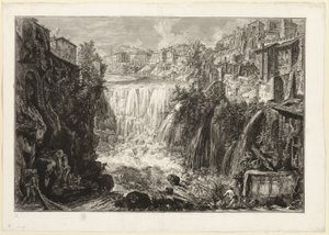 Utsikt över den stora kaskaden i Tivoli, från utsikt över Rom av Giovanni-Battista Piranesi