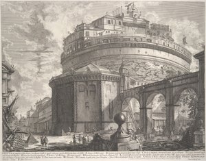Utsikt över kejsar Hadrianus mausoleum som nu kallas Castel S. Angelo..., ca. 1756. av Giovanni Battista Piranesi