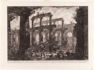 Utsikt över resterna av cella av Neptunustemplet, från olika vyer av Paestum av Giovanni-Battista Piranesi