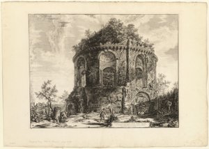Utsikt över den så kallade Tempio della Tosse (Hostens tempel) på Via Tiburtina en mil från Tivoli, från utsikten över Rom av Giovanni Battista Piranesi