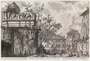 Vy över Vespasianus och Titus tempel, kallat Jupiter Tonans tempel, ur serien Vedute di Roma av Giovanni Battista Piranesi
