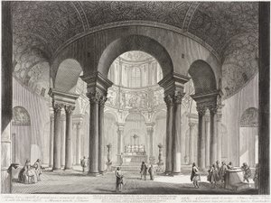 Vy över interiören i den heliga Costanzas grav, uppförd av Konstantin den store och felaktigt kallad Bacchus tempel, nu den heliga Costanzas kyrka. av Giovanni Battista Piranesi