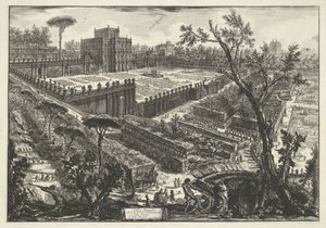 Villa Doria Pamphili te Rom Villa Panfili utanför Porta S. Pancrazio (titel på objekt) Gezichten op Rome (serietitel) Utsikt över Rom designad och graverad av Giambattista Piranesi-arkitekten Ve (nez) iano (serietitel) av Giovanni-Battista Piranesi