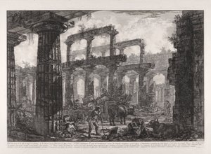 Utsikt över resterna av cellan i Neptunustemplet, från olika vyer av av Giovanni-Battista Piranesi