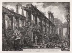 Utsikt över resterna av cellan i Neptunustemplet, från olika vyer av av Giovanni-Battista Piranesi