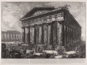 Vy över Neptunus tempel, den antika staden Pestos skyddsgud, trots att inget tecken syns som kan ange om detta tempel tillhörde denna gudom eller någon annan ... av Giovanni Battista Piranesi