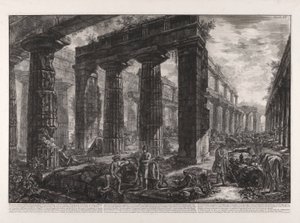 Invändig vy av Neptunus tempel som beskrivs på tavla X av Giovanni-Battista Piranesi