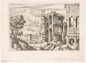 Utsikt över Colosseum och omgivningen i Rom Colosseum ro prospekt (titel på objekt) Romerska ruiner (serietitel) Några viktiga monument från den romerska antiken (...) (serietitel)