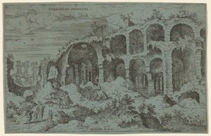 Colossaei. Ro. Prospekt. 3 (Tredje utsikten över Colosseum i Rom) av Giovanni Battista Pittoni, after Hieronymus Cock