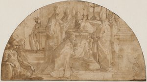 En påve som helgar en biskop: studera för en lunett av Giovanni Battista Ricci