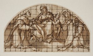 Lunett med Madonnan och barnet med Sts Francis av Assisi och Katarina av Siena av Giovanni Battista Ricci
