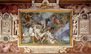 Fresk av den 5:e södra traven av Galerie Francois I vid slottet Fontainebleau som visar Adonis död. Målning av Giovanni Battista di Jacopo Rosso (1494-1541)