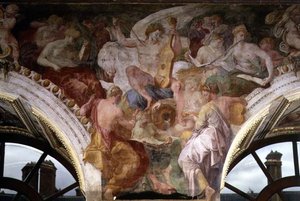 Parnassus, detalj av dekorativt schema i Francis I:s galleri av Giovanni Battista Rosso Fiorentino