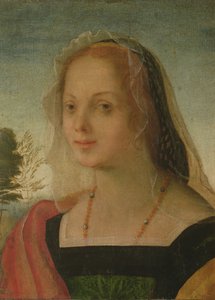 Porträtt av en ung flicka (tempera på panel)