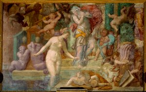 School of Fontainebleau: Venus vid fontänen. Målning av Giovanni Battista av Jacopo Rosso (1494-1541)