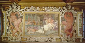 The Education of Achilles, detalj av det dekorativa schemat i Francis I:s galleri, 1530-40 fresk och stuckatur se även 210355 av Giovanni Battista Rosso Fiorentino