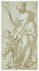 Venus undervisar Amor, som läser en bok av Giovanni Battista Rovere