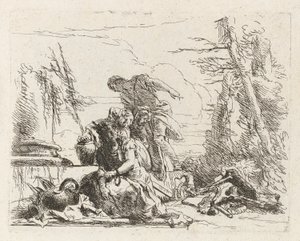 En kvinna med armarna i kedjor och fyra andra figurer, från Vari capricci (Various Capriccios) av Giovanni Battista Tiepolo