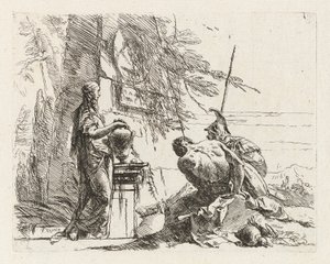 En kvinna med händerna på en vas, en soldat och en slav, från Vari capricci (Various Capriccios) av Giovanni Battista Tiepolo