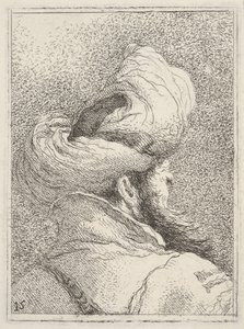 Skäggig man med turban, avbildad i bystlängd bakifrån i trekvarts vi..., ca. 1770. av Giovanni Battista Tiepolo