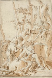 Demokritos och Herakleitos skrattar och sörjer över världens dårskaper av Giovanni Battista Tiepolo