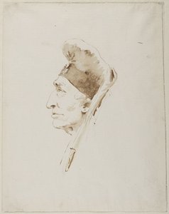 En äldre mans huvud i profil, iklädd en exotisk huvudbonad av Giovanni Battista Tiepolo