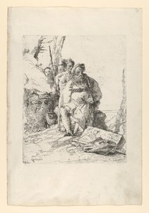 Trollkarl med fyra figurer nära ett rykande altare, från Scherzi, ca. 1743-52. av Giovanni Battista Tiepolo