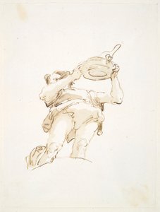 Mansfigur som bär en bricka med fågel, sedd underifrån av Giovanni Battista Tiepolo