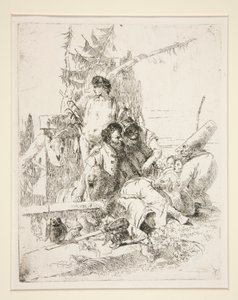 Punchinello pratar med de två magikerna, från serien Scherzi di Fantasia av Giovanni Battista Tiepolo