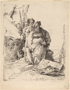 Sittande magiker med andra figurer bredvid ett altare av Giovanni Battista Tiepolo