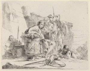 Sittande ungdom lutad mot en urna av Giovanni Battista Tiepolo