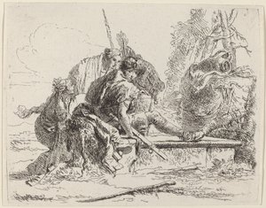 Soldat som sitter på en grav med omgivande figurer av Giovanni Battista Tiepolo