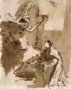 Bebådelsen (penna & brunt bläck och brunt tvätt på papper) av Giovanni Battista Tiepolo