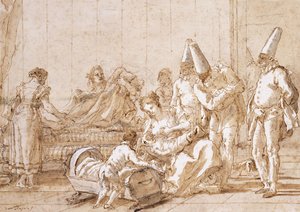 Sjuksköterskan i Punchinello, 1790-1804 av Giovanni Battista Tiepolo