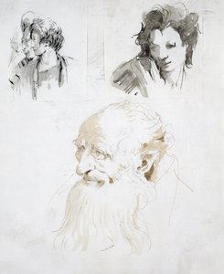Tre studier av huvuden (penna, bläck och tvätt på papper) av Giovanni Battista Tiepolo
