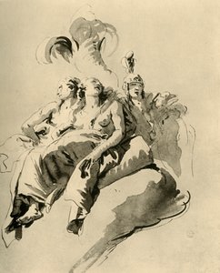 Zwei junge Frauen und ein Soldat, Mitte 18. Jahrhundert, 1928 von Giovanni Battista Tiepolo