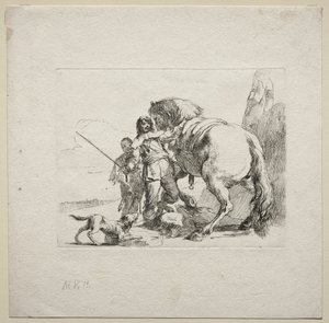 Olika Caprices: Kavaljeren som sätter sig på sin häst av Giovanni-Battista Tiepolo
