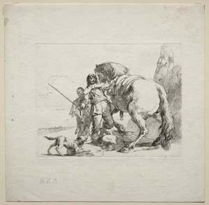 Olika Caprices: The Cavalier Mounting his Horse, 1785. av Giovanni Battista Tiepolo