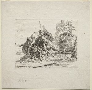 Olika Caprices: De två soldaterna och de två kvinnorna av Giovanni Battista Tiepolo