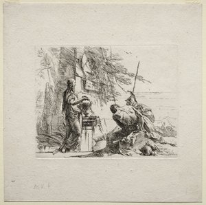 Olika Caprices: Kvinnan som står med händerna på en vas av Giovanni Battista Tiepolo