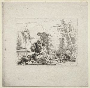 Olika Caprices: Kvinnan i handbojor, 1785. av Giovanni Battista Tiepolo