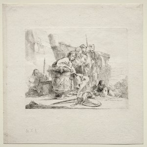 Olika Caprices: Den unge mannen sitter, lutad mot en urna av Giovanni Battista Tiepolo