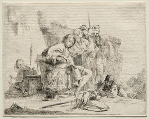Olika Caprices: Ung man sittande, lutad mot en urna av Giovanni-Battista Tiepolo