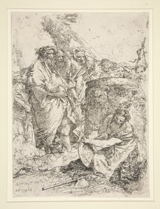 Kvinna som knäböjer och håller en maträtt, från serien Scherzi av Giovanni Battista Tiepolo