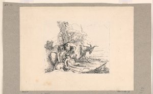 Kvinna med ett spädbarn Satyr, från Vari Capricci av Giovanni Battista Tiepolo